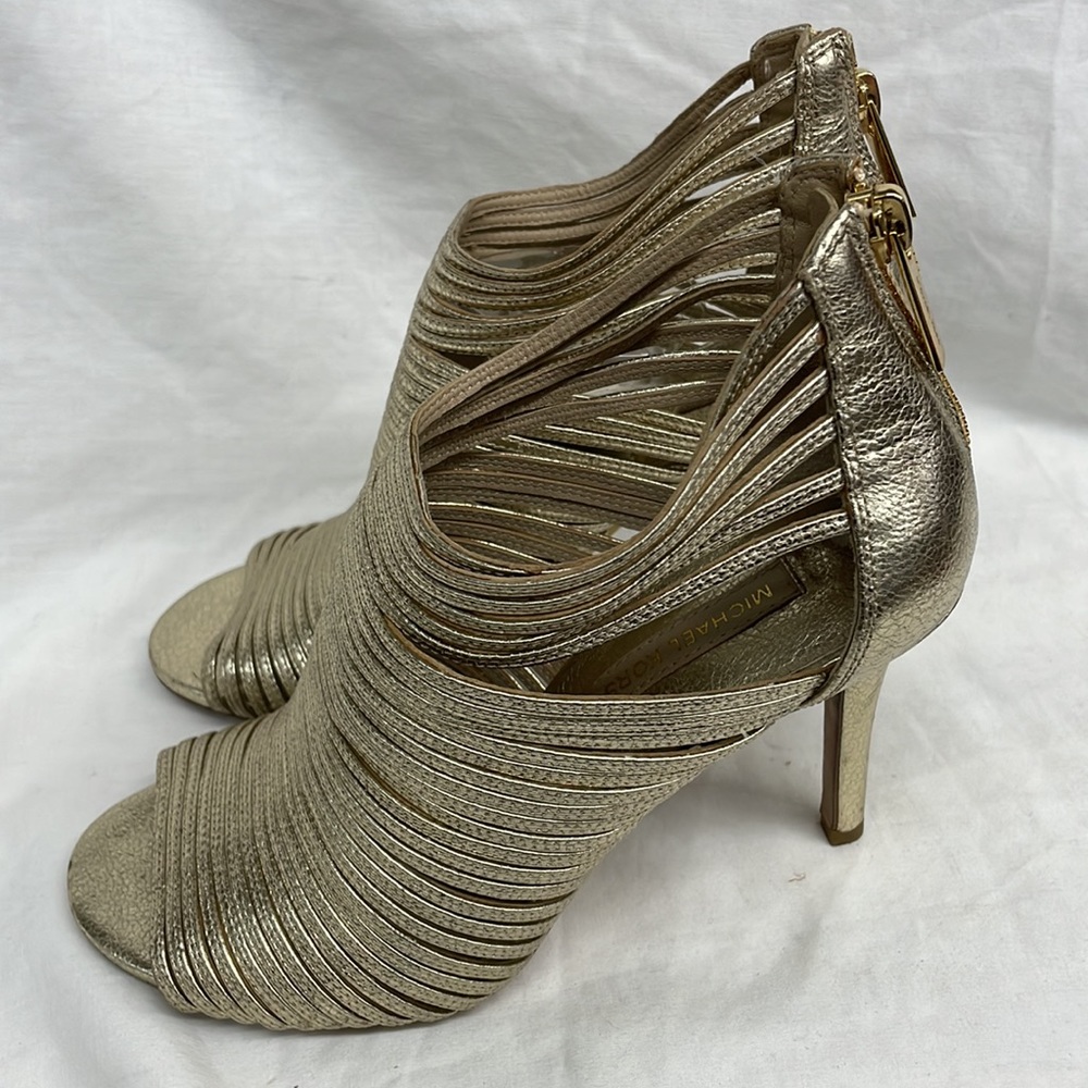 Michael Kors gold leather zip back heels ladies sz 5/35 - Picture 5 of 8
